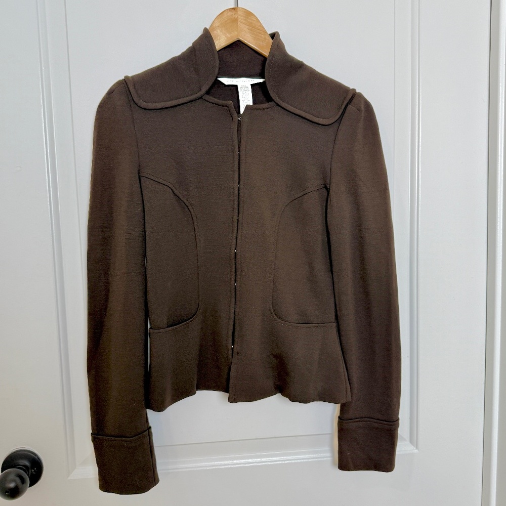 Diane von Furstenburg DVF structural jacket size 6 brown wool silk